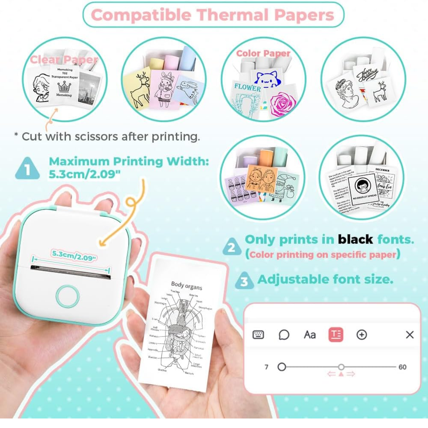 Mini Pocket Printer + 1 Paper Roll