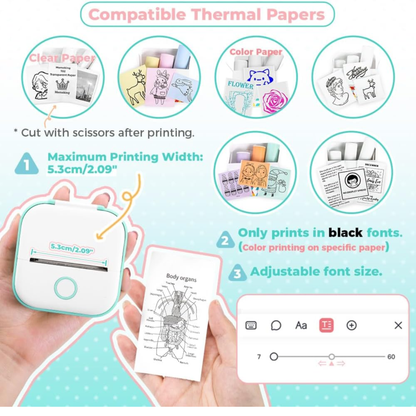 Mini Pocket Printer + 1 Paper Roll